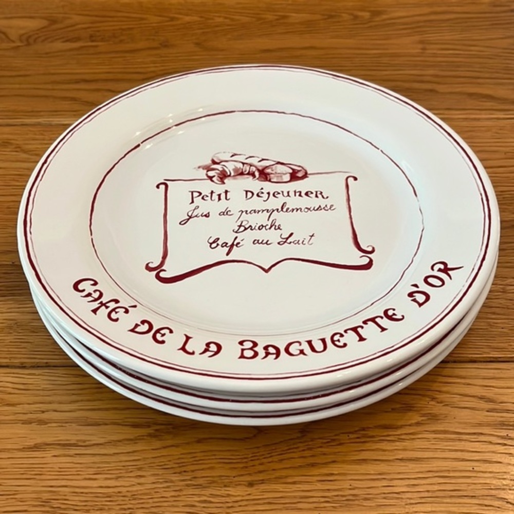 Williams Sonoma Petit‎ Dejeuner Plate Maroon White Set of 3